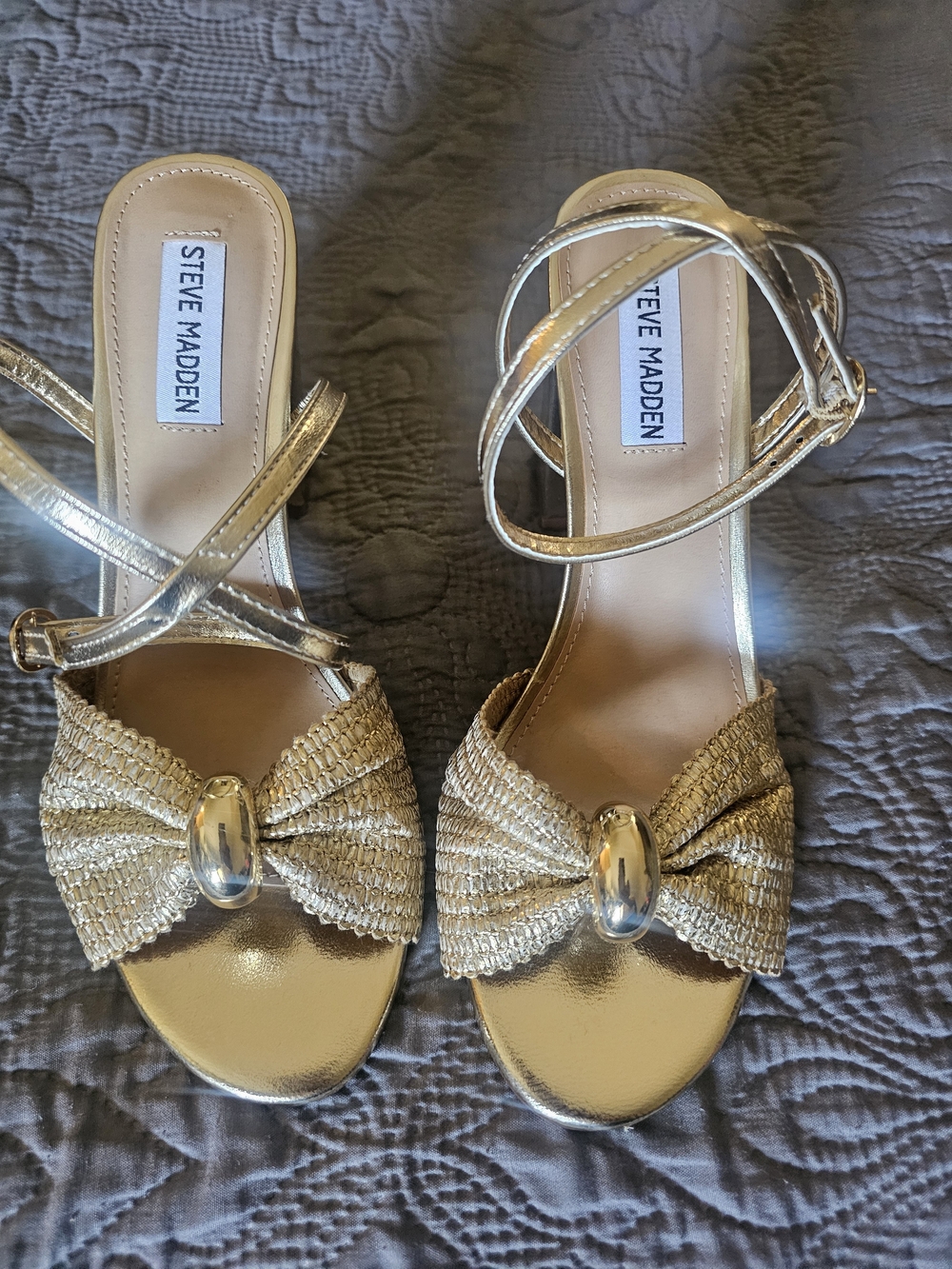 Steve Madden Gold Metallic Bow Ankle-Strap Heels